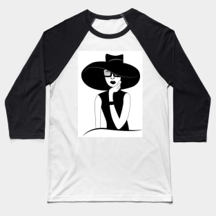 Black and white illustration of fancy lady in a hat Baseball T-Shirt